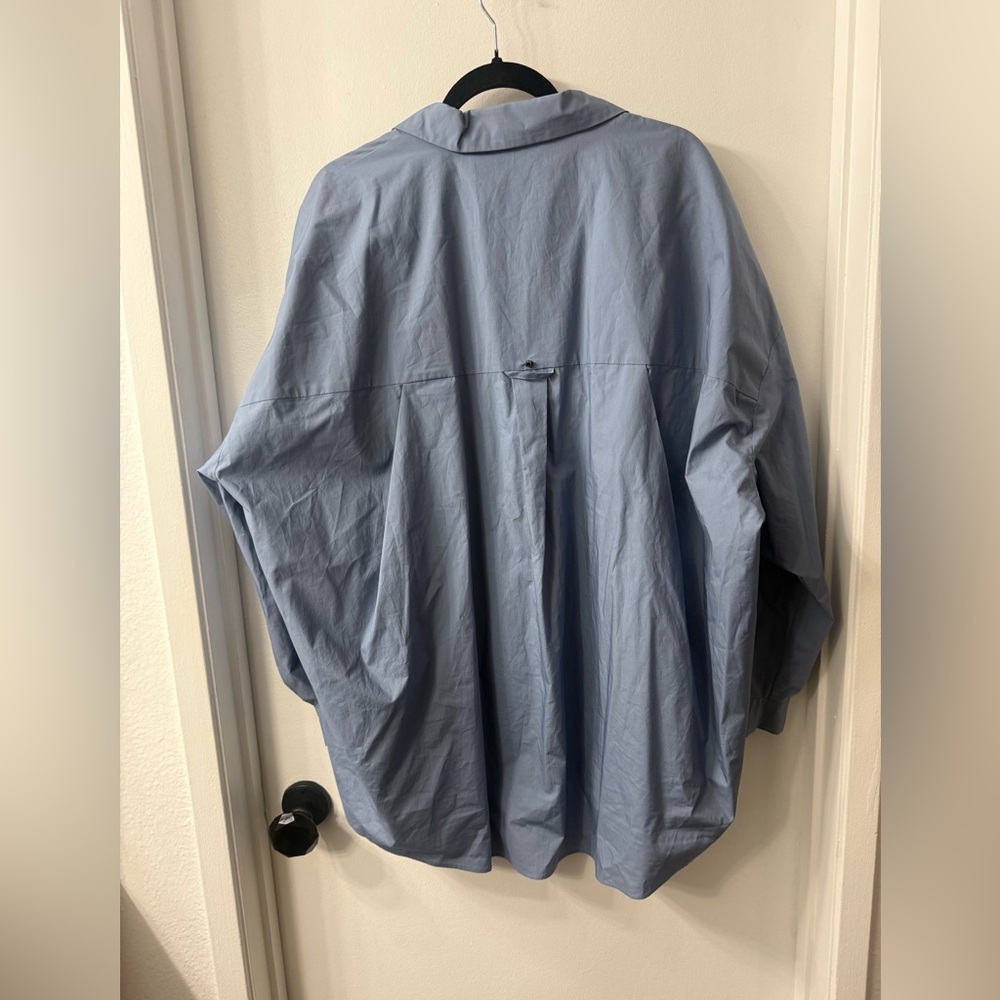 MARINA RINALDI Three- Quart Light Blue Oversized Button-Front Shirt NWOT-size 16 - Picture 2 of 10